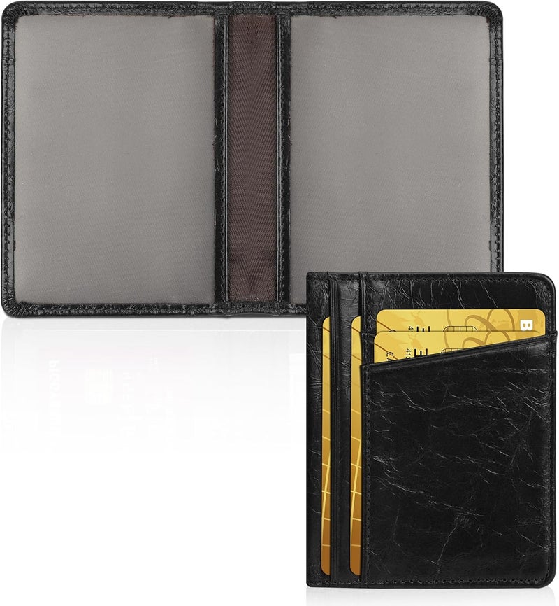 Unaone Slim Minimalist Wallet - Premium Leather Card Holder RFID Blocking Card Case with 8 Card Slots and 2 ID Window, Crackle Black - Image 1